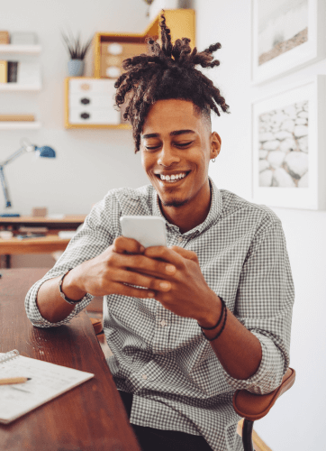 Happy man on his cellphone