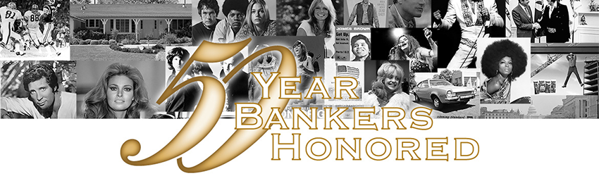 Collection of black and white photos with 50-Year Bankers Honored title